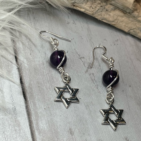 Artisan Designed Amethyst Crystals And Star Of David Silver Pl Charm Ear… - Picture 9 of 15